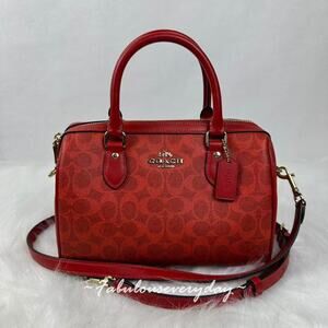 Coach Rowan Satchel Bag Crossbody In Signature Canvas/Gold/Crimson CEY39 NWT